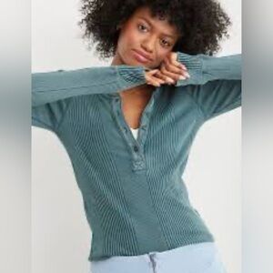 💙Aerie Ribbed Henley Sweater in Teal💙